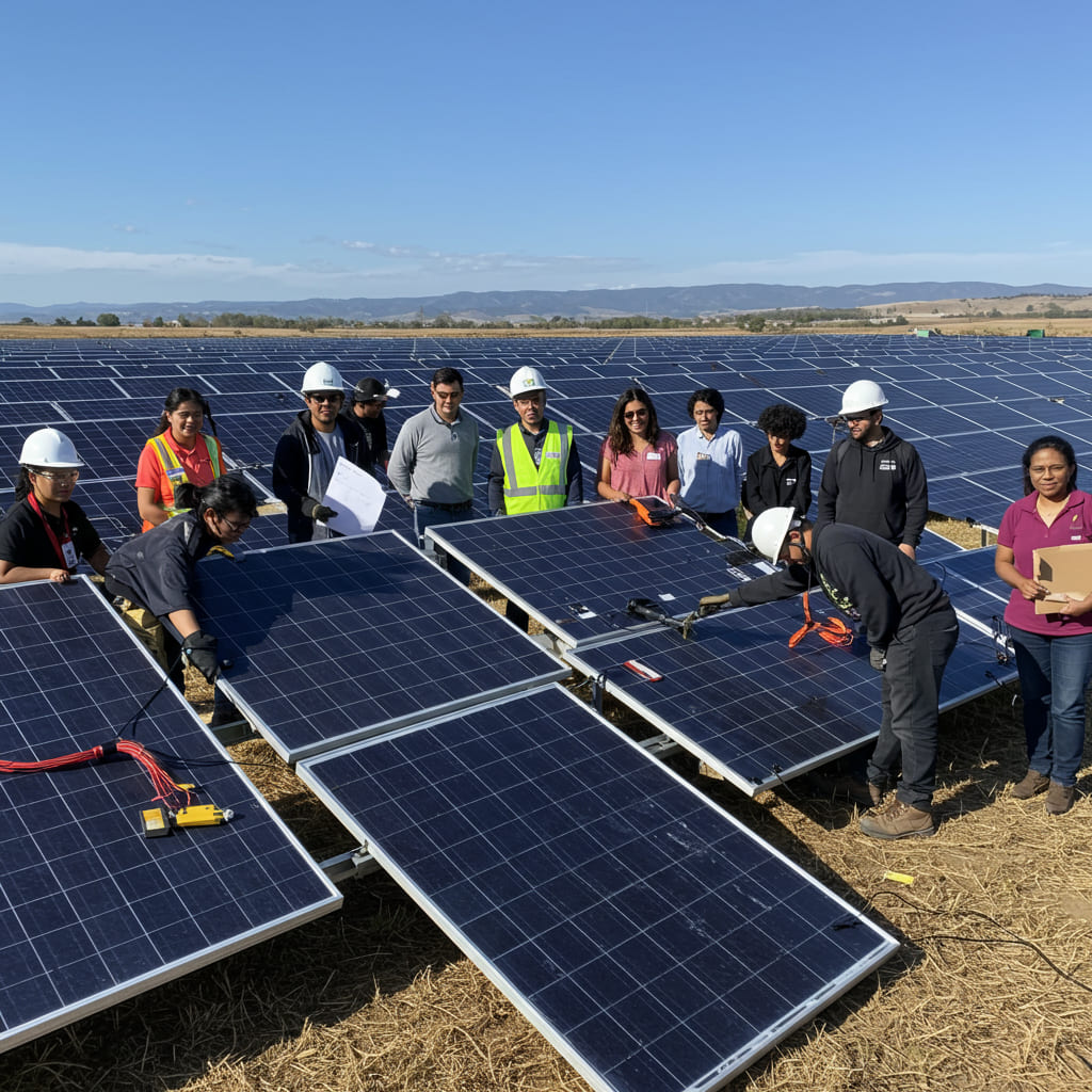 Comunidad trabajando junta en proyecto de energía renovable